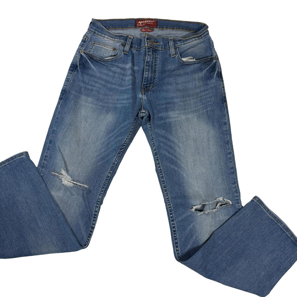 Arizona Jeans Mens 30x30 Blue Distressed Slim Straight Flex Denim Stretch Casual